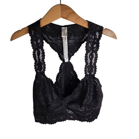 Free People‎ Intimately Womens Size XS Galloon Lace Bralette Black Stretch - Picture 1 of 6